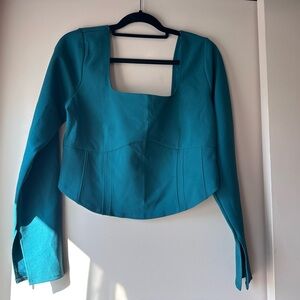 Abercrombie & Fitch Teal Long Sleeve Square Neck Croptop NWT XL